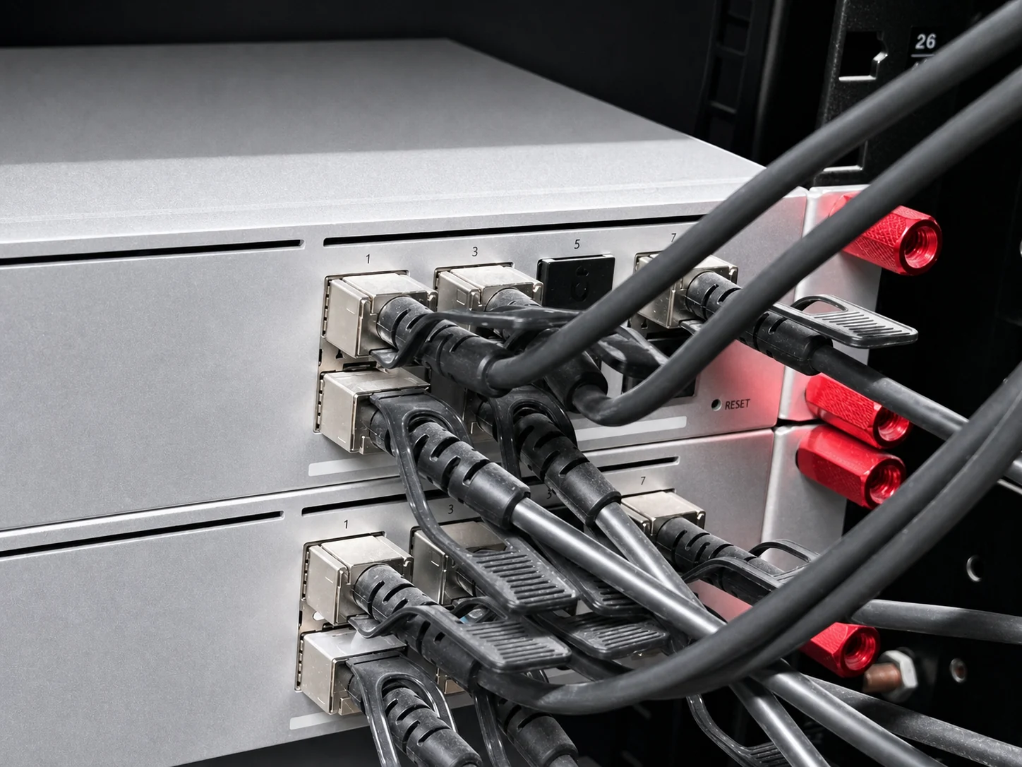 Close-up of aggregation and fibre connections.
